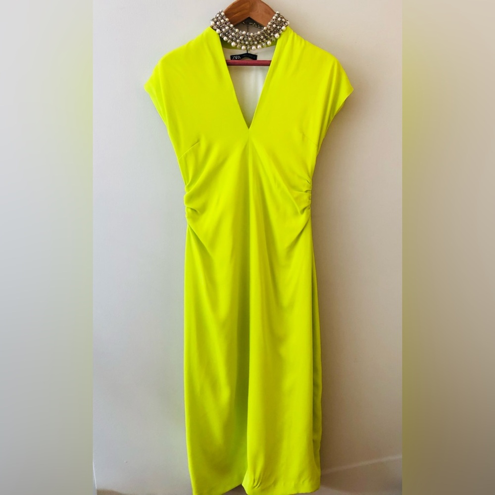 Zara Green V-Neck Midi Dress